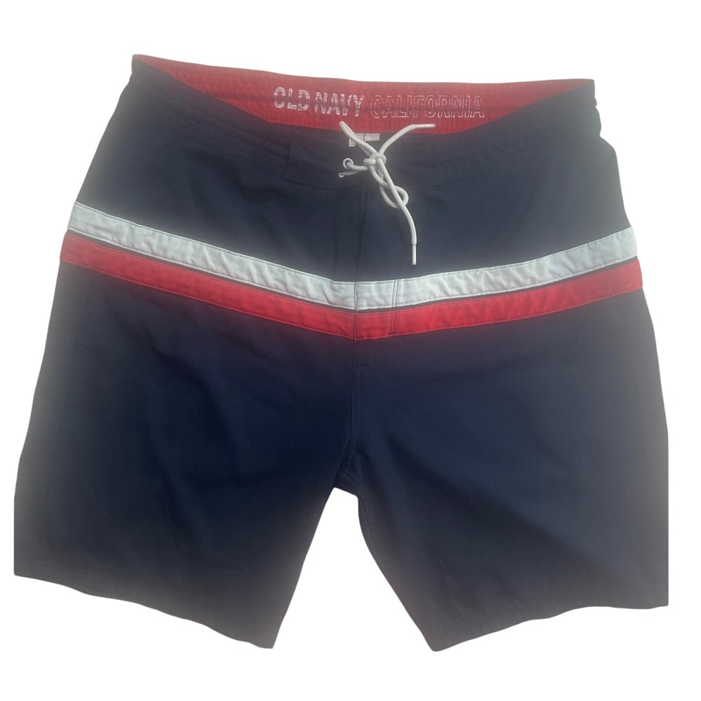 Old Navy California Mens Swim Trunks 36 Navy‎ Blue Red White Drawstring pool